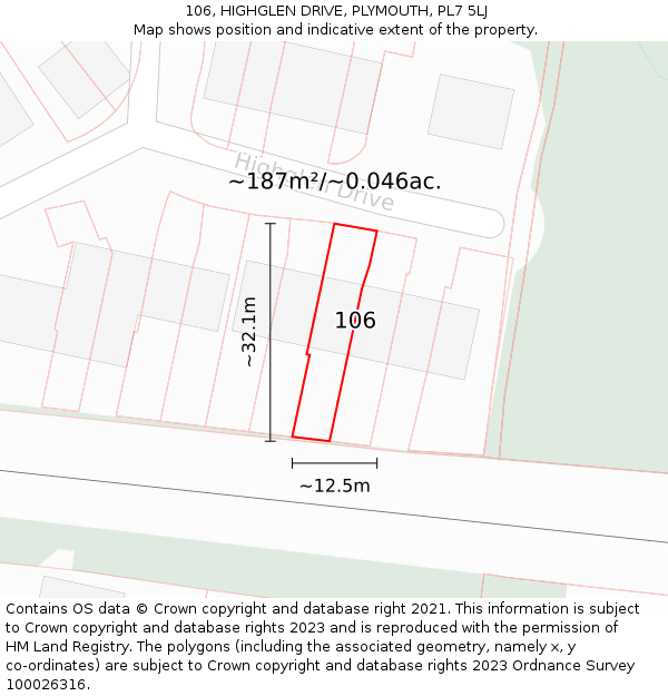 106, HIGHGLEN DRIVE, PLYMOUTH, PL7 5LJ: Plot and title map