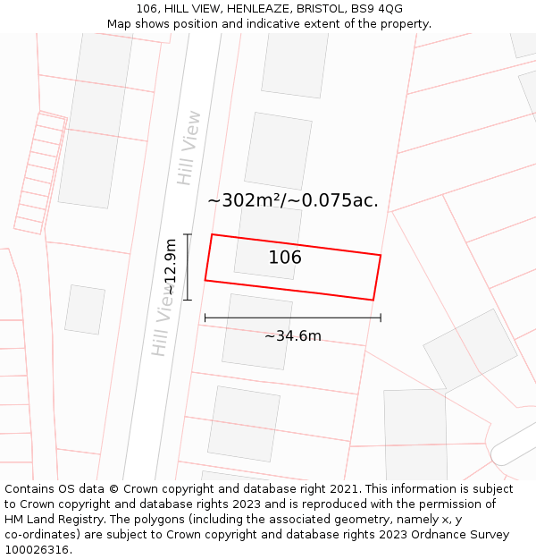 106, HILL VIEW, HENLEAZE, BRISTOL, BS9 4QG: Plot and title map