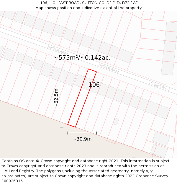 106, HOLIFAST ROAD, SUTTON COLDFIELD, B72 1AF: Plot and title map