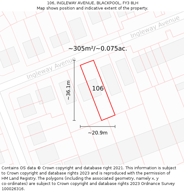 106, INGLEWAY AVENUE, BLACKPOOL, FY3 8LH: Plot and title map