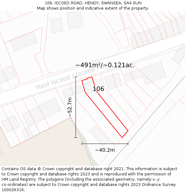 106, ISCOED ROAD, HENDY, SWANSEA, SA4 0UN: Plot and title map