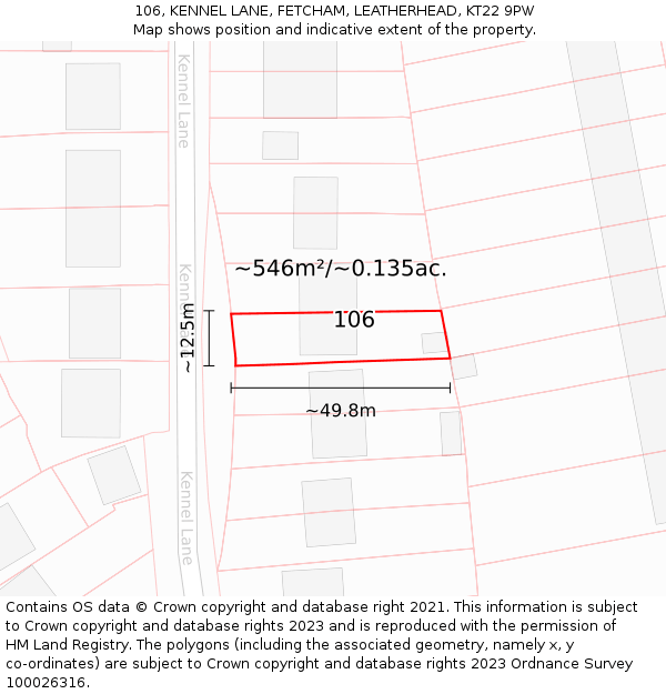 106, KENNEL LANE, FETCHAM, LEATHERHEAD, KT22 9PW: Plot and title map