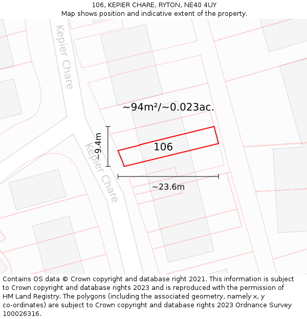 106, KEPIER CHARE, RYTON, NE40 4UY: Plot and title map