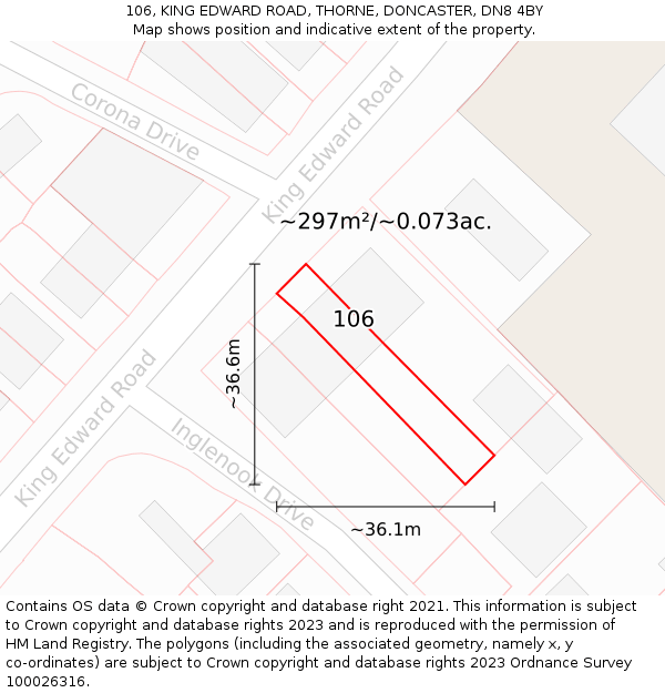 106, KING EDWARD ROAD, THORNE, DONCASTER, DN8 4BY: Plot and title map