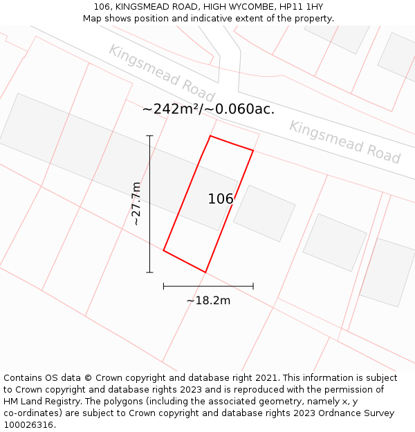 106, KINGSMEAD ROAD, HIGH WYCOMBE, HP11 1HY: Plot and title map