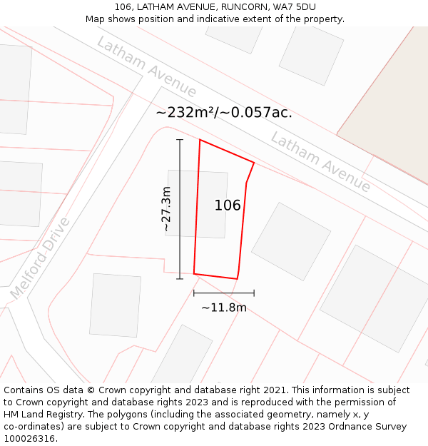 106, LATHAM AVENUE, RUNCORN, WA7 5DU: Plot and title map