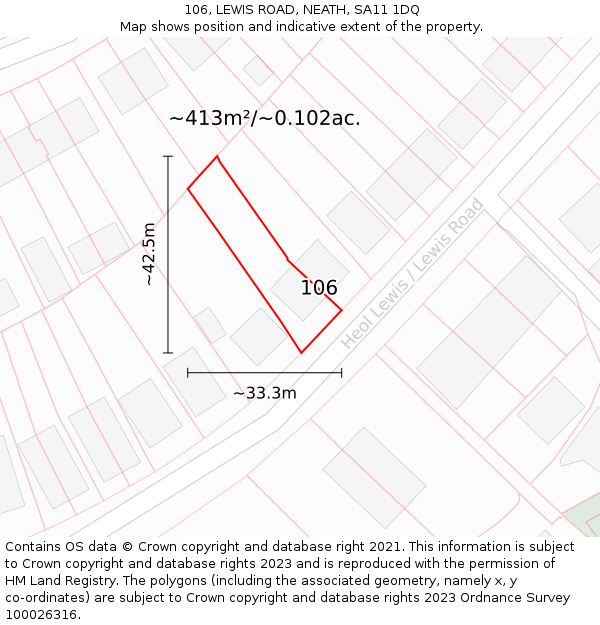 106, LEWIS ROAD, NEATH, SA11 1DQ: Plot and title map