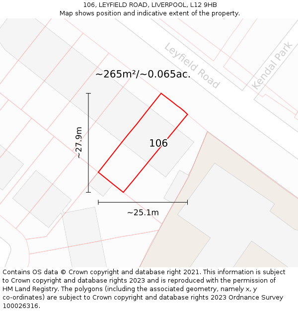 106, LEYFIELD ROAD, LIVERPOOL, L12 9HB: Plot and title map