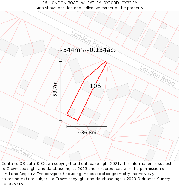 106, LONDON ROAD, WHEATLEY, OXFORD, OX33 1YH: Plot and title map