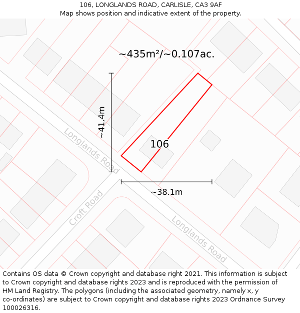 106, LONGLANDS ROAD, CARLISLE, CA3 9AF: Plot and title map