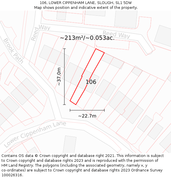 106, LOWER CIPPENHAM LANE, SLOUGH, SL1 5DW: Plot and title map