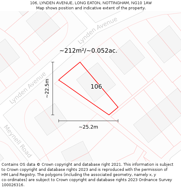 106, LYNDEN AVENUE, LONG EATON, NOTTINGHAM, NG10 1AW: Plot and title map