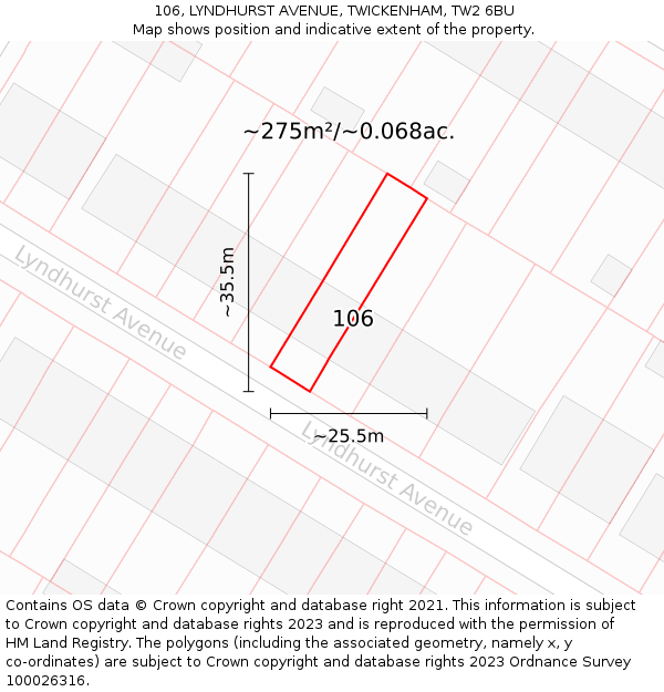 106, LYNDHURST AVENUE, TWICKENHAM, TW2 6BU: Plot and title map