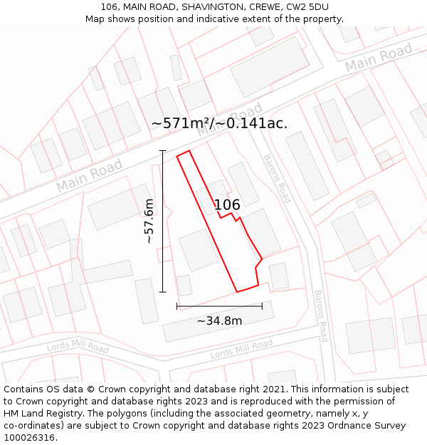 106, MAIN ROAD, SHAVINGTON, CREWE, CW2 5DU: Plot and title map