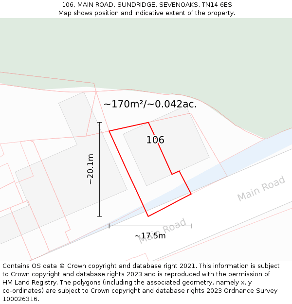 106, MAIN ROAD, SUNDRIDGE, SEVENOAKS, TN14 6ES: Plot and title map