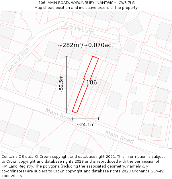 106, MAIN ROAD, WYBUNBURY, NANTWICH, CW5 7LS: Plot and title map