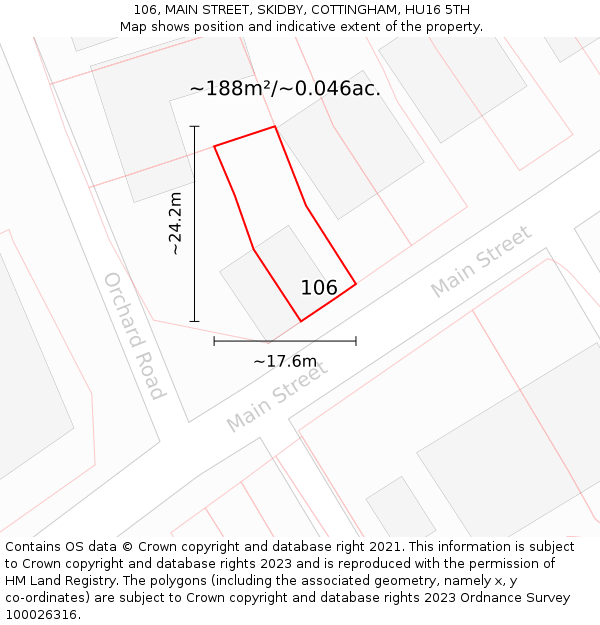 106, MAIN STREET, SKIDBY, COTTINGHAM, HU16 5TH: Plot and title map