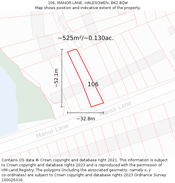 106, MANOR LANE, HALESOWEN, B62 8QW: Plot and title map