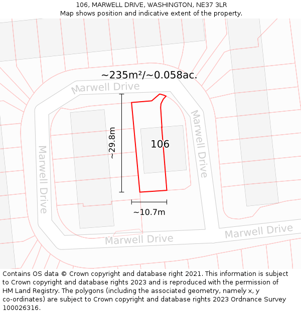 106, MARWELL DRIVE, WASHINGTON, NE37 3LR: Plot and title map