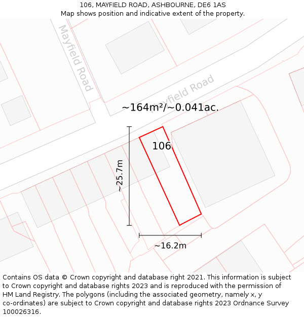 106, MAYFIELD ROAD, ASHBOURNE, DE6 1AS: Plot and title map