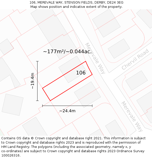 106, MEREVALE WAY, STENSON FIELDS, DERBY, DE24 3EG: Plot and title map