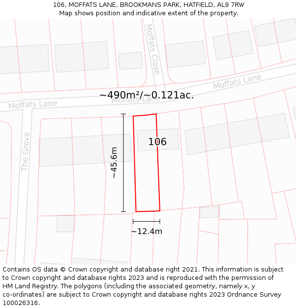 106, MOFFATS LANE, BROOKMANS PARK, HATFIELD, AL9 7RW: Plot and title map