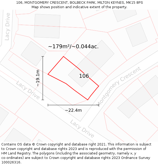 106, MONTGOMERY CRESCENT, BOLBECK PARK, MILTON KEYNES, MK15 8PS: Plot and title map