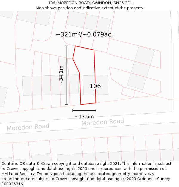 106, MOREDON ROAD, SWINDON, SN25 3EL: Plot and title map