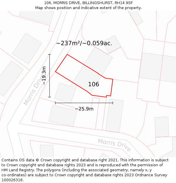 106, MORRIS DRIVE, BILLINGSHURST, RH14 9SF: Plot and title map