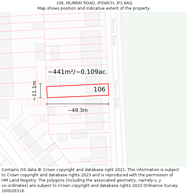 106, MURRAY ROAD, IPSWICH, IP3 9AQ: Plot and title map