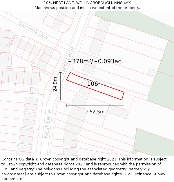 106, NEST LANE, WELLINGBOROUGH, NN8 4AX: Plot and title map