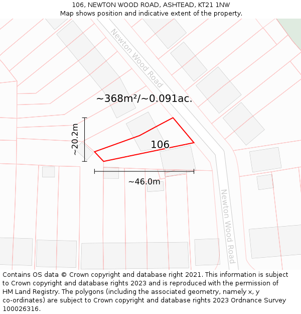 106, NEWTON WOOD ROAD, ASHTEAD, KT21 1NW: Plot and title map
