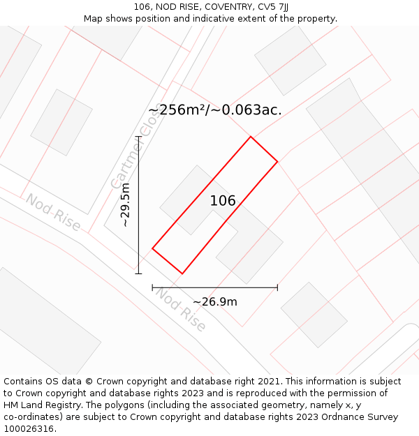 106, NOD RISE, COVENTRY, CV5 7JJ: Plot and title map