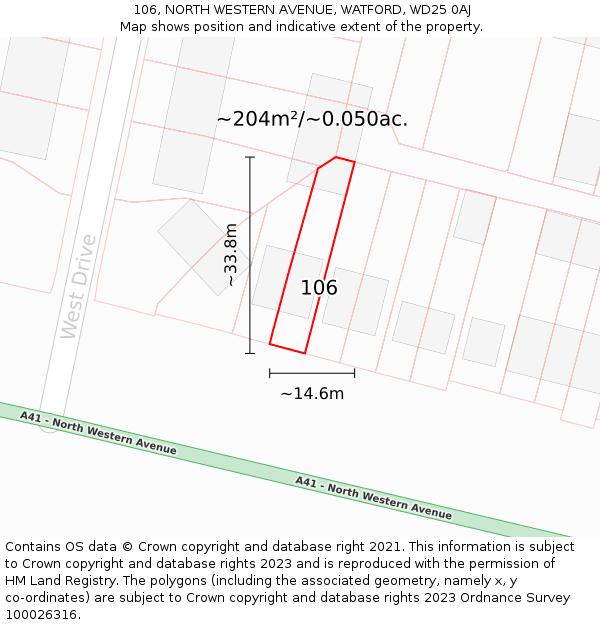 106, NORTH WESTERN AVENUE, WATFORD, WD25 0AJ: Plot and title map