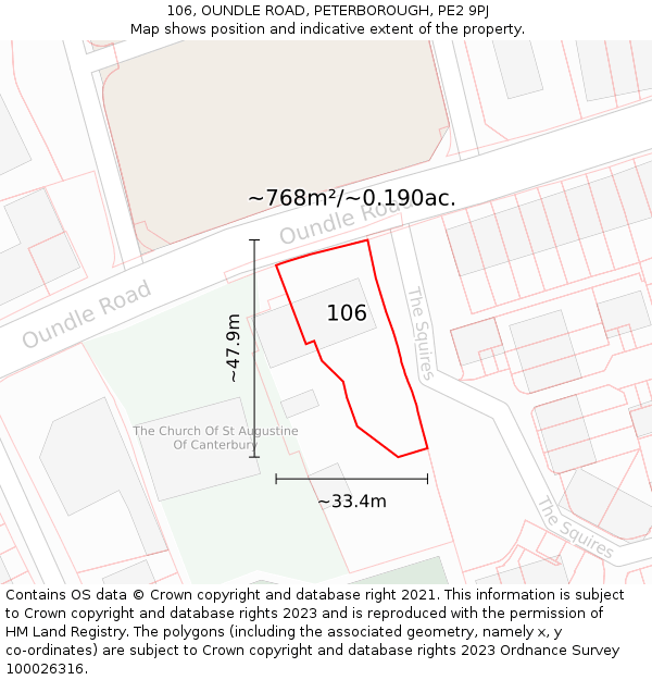 106, OUNDLE ROAD, PETERBOROUGH, PE2 9PJ: Plot and title map