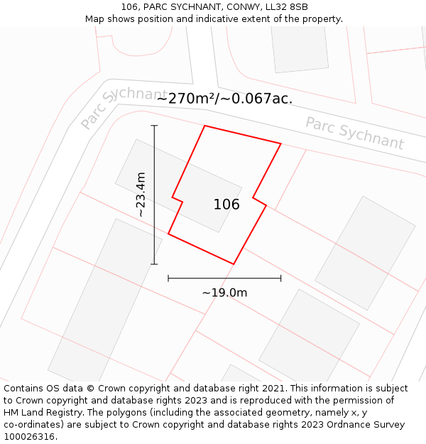 106, PARC SYCHNANT, CONWY, LL32 8SB: Plot and title map