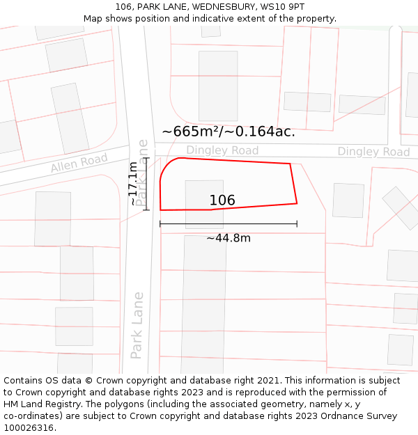 106, PARK LANE, WEDNESBURY, WS10 9PT: Plot and title map