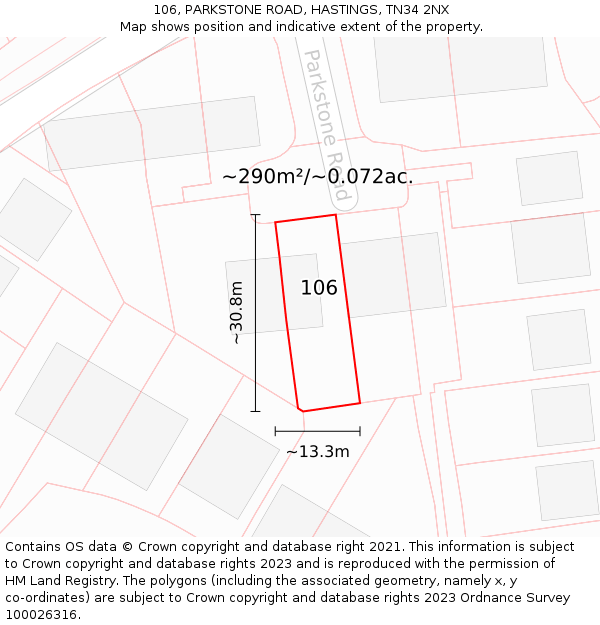 106, PARKSTONE ROAD, HASTINGS, TN34 2NX: Plot and title map