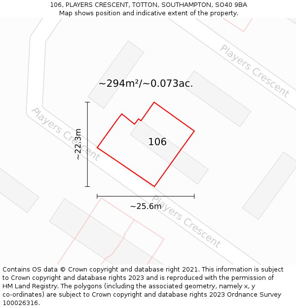 106, PLAYERS CRESCENT, TOTTON, SOUTHAMPTON, SO40 9BA: Plot and title map