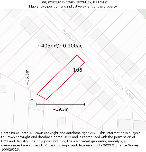 106, PORTLAND ROAD, BROMLEY, BR1 5AZ: Plot and title map