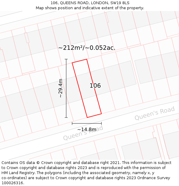 106, QUEENS ROAD, LONDON, SW19 8LS: Plot and title map