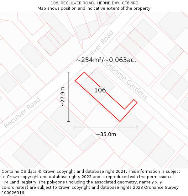 106, RECULVER ROAD, HERNE BAY, CT6 6PB: Plot and title map