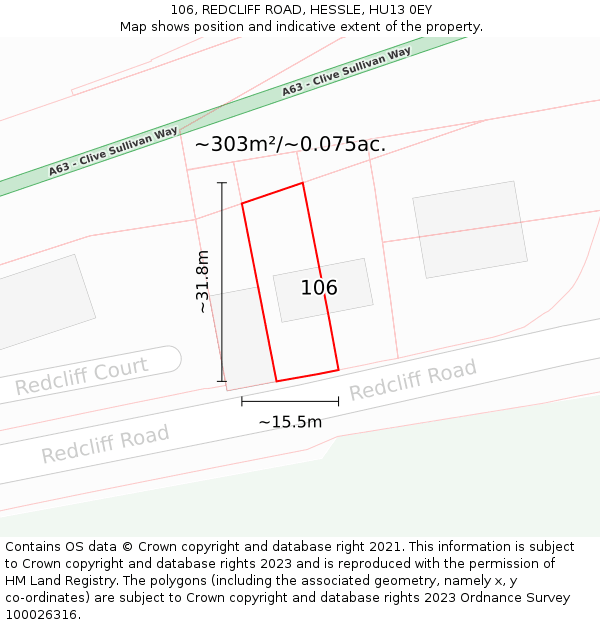 106, REDCLIFF ROAD, HESSLE, HU13 0EY: Plot and title map