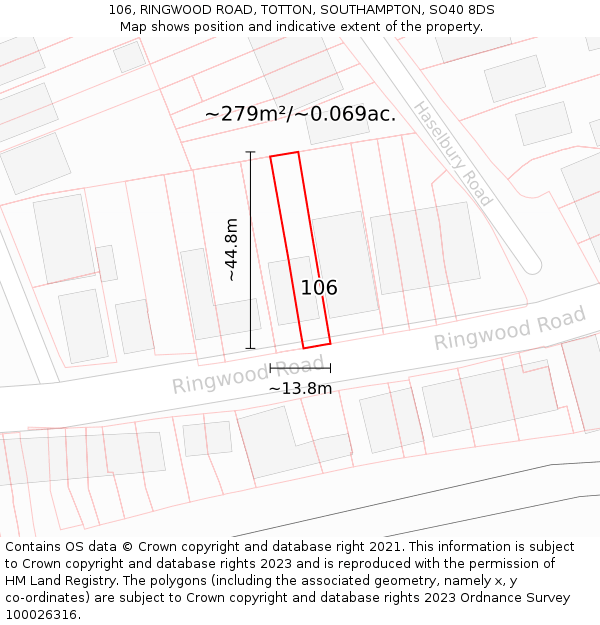 106, RINGWOOD ROAD, TOTTON, SOUTHAMPTON, SO40 8DS: Plot and title map