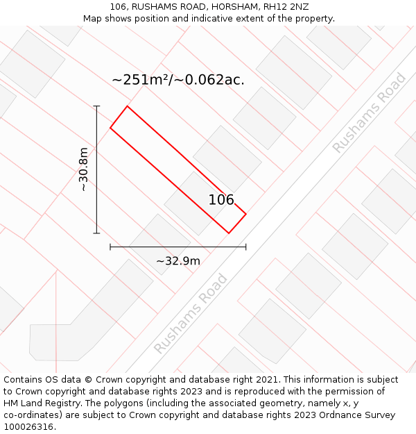 106, RUSHAMS ROAD, HORSHAM, RH12 2NZ: Plot and title map