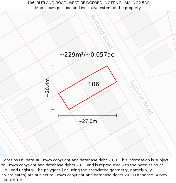 106, RUTLAND ROAD, WEST BRIDGFORD, NOTTINGHAM, NG2 5DR: Plot and title map