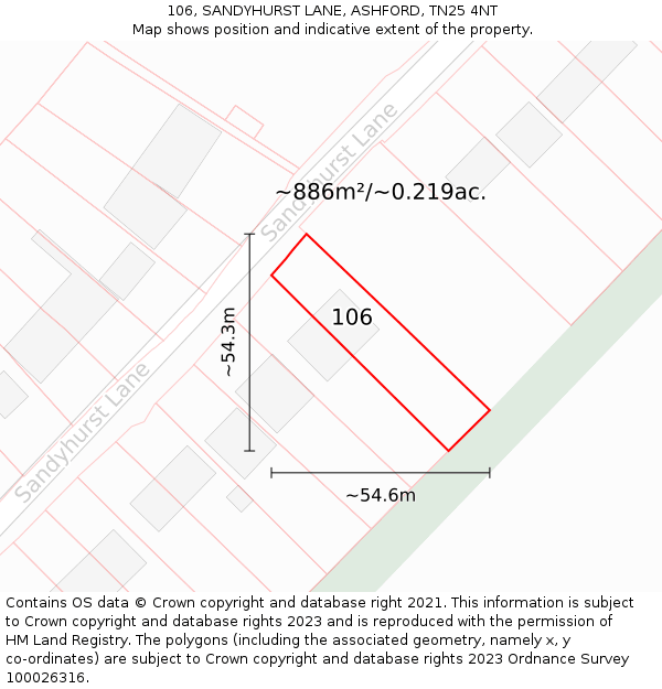 106, SANDYHURST LANE, ASHFORD, TN25 4NT: Plot and title map