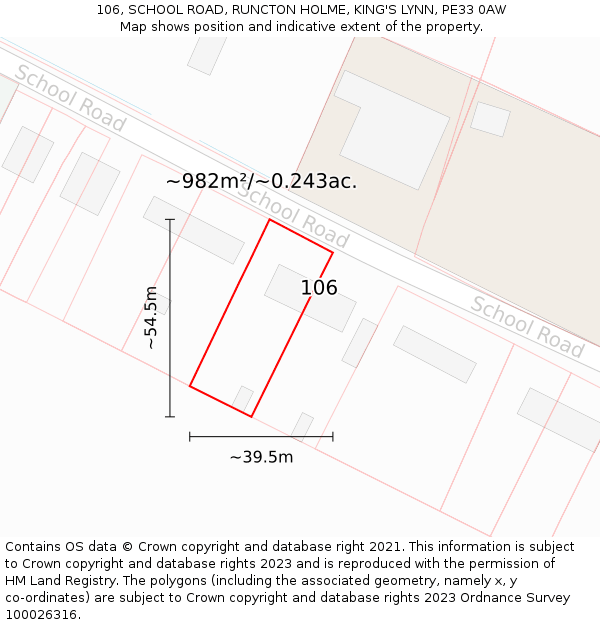 106, SCHOOL ROAD, RUNCTON HOLME, KING'S LYNN, PE33 0AW: Plot and title map