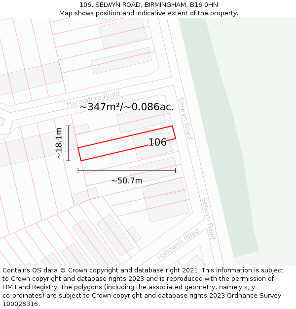 106, SELWYN ROAD, BIRMINGHAM, B16 0HN: Plot and title map