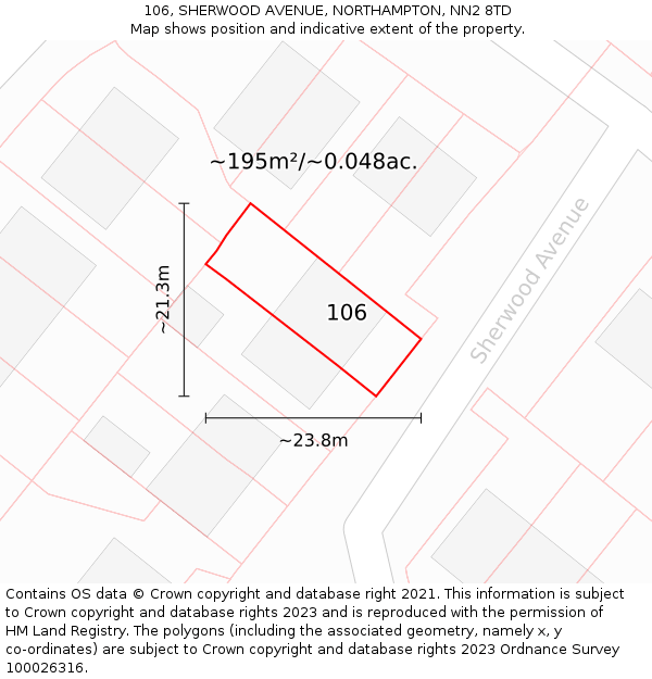 106, SHERWOOD AVENUE, NORTHAMPTON, NN2 8TD: Plot and title map